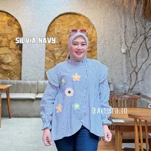 Silvia Blouse Kemeja Wanita Kancing Lengan Panjang Oversize Katun Busui Friendly Baju Cewek Casual Allura.id