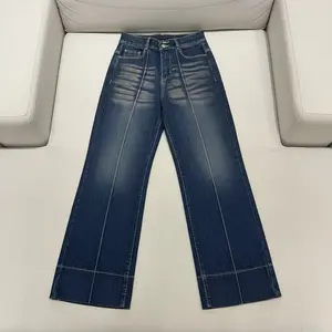 Celana Highwaist Wanita Lipat Lebar Korean Style Baggy Stretch Soft Celana Panjang Wanita flared Denim