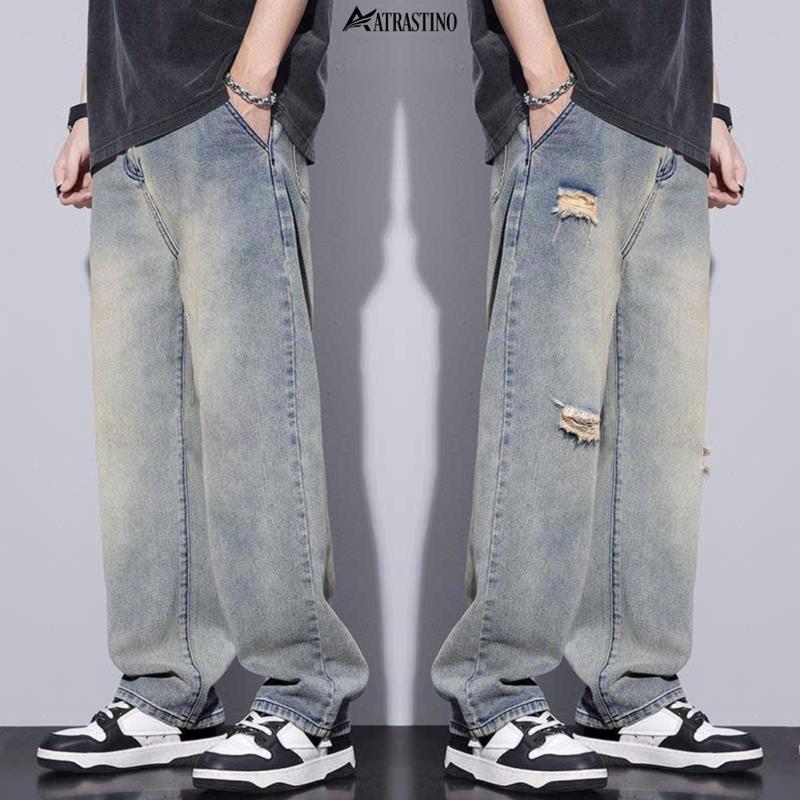  A Atrastino Quần Jean Nam Xanh Retro Ống Suông Rộng Cạp Cao Chất Liệu Cotton Thoáng Khí Size S-7XL Cho Giới Trẻ Năng Động 