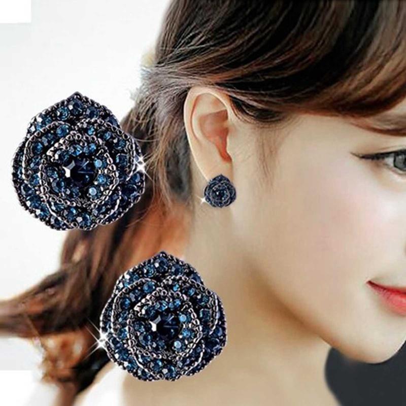 Product Introduction of (BREEZES) Bông tai hoa hồng cổ điển Xanh Biển sang trọng dành cho phụ nữ, bông tai đinh tán hoa trà, đồ trang sức sang trọng 21