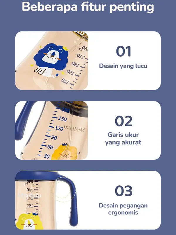 Minitutu PP 3in1 Botol Bayi Training Cup Anti Sedak Botol Susu Bayi 9 Bulan Keatas BPA Free BB44 4