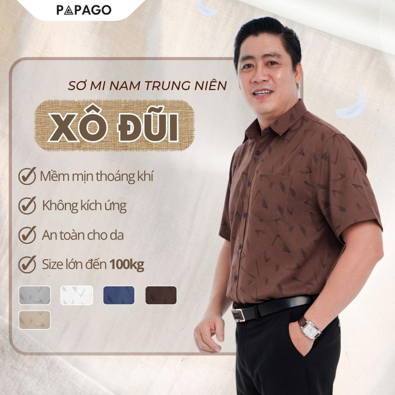 [MỚI] Áo Sơ Mi Nam Trung Niên PAPAGO Tay Ngắn Vải Xô Đũi Thoáng Mát Lai Ngang In Họa Tiết - P25SNHT012