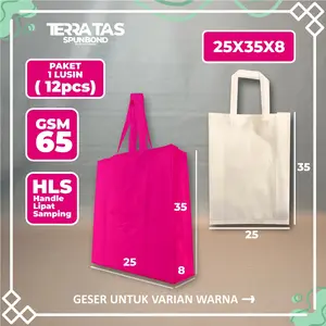 Paket 1 Lusin 12pcs 25x35x8 HLS 65 GSM Goodie Bag Tas Berkat Belanja Spunbond