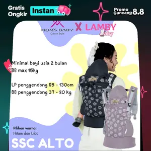 Gendongan Bayi SSC M-Shape Ergonomis Tanpa Dudukan | Moms Baby Alto Series | Baby Carrier 2-24 Bulan Hadap Depan & Belakang Max 15kg | Lamby Baby