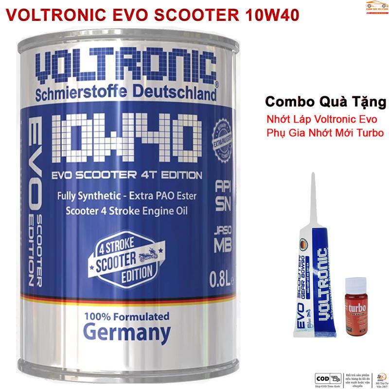 Dầu Nhớt Xe Tay Ga Voltronic Evo Scooter 10w40 - Tặng Kèm 1 Láp Voltronic Evo Và 1 Phụ Gia Nhớt Mới Xado Very Turbo