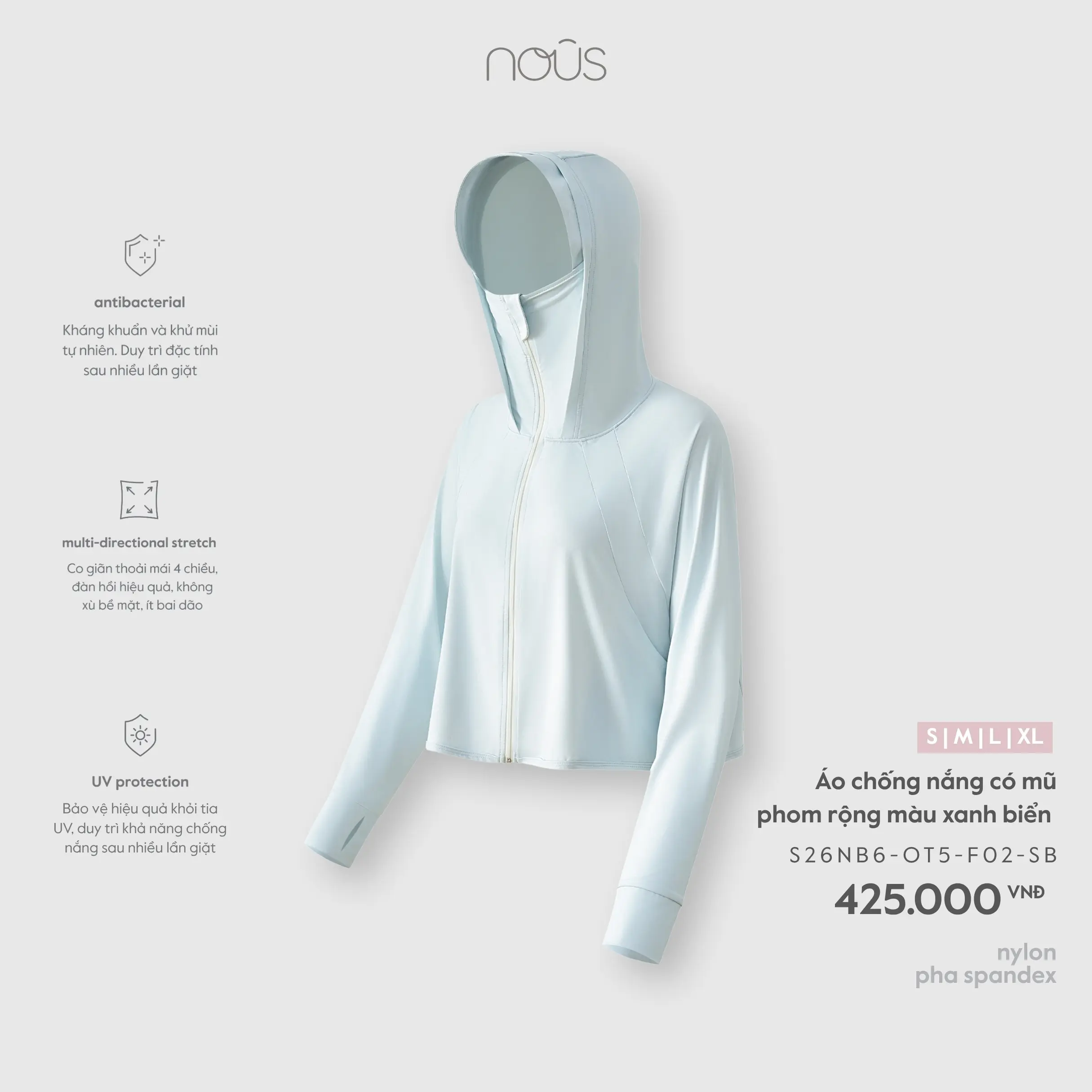 Áo chống nắng có mũ phom rộng xanh biển Nous