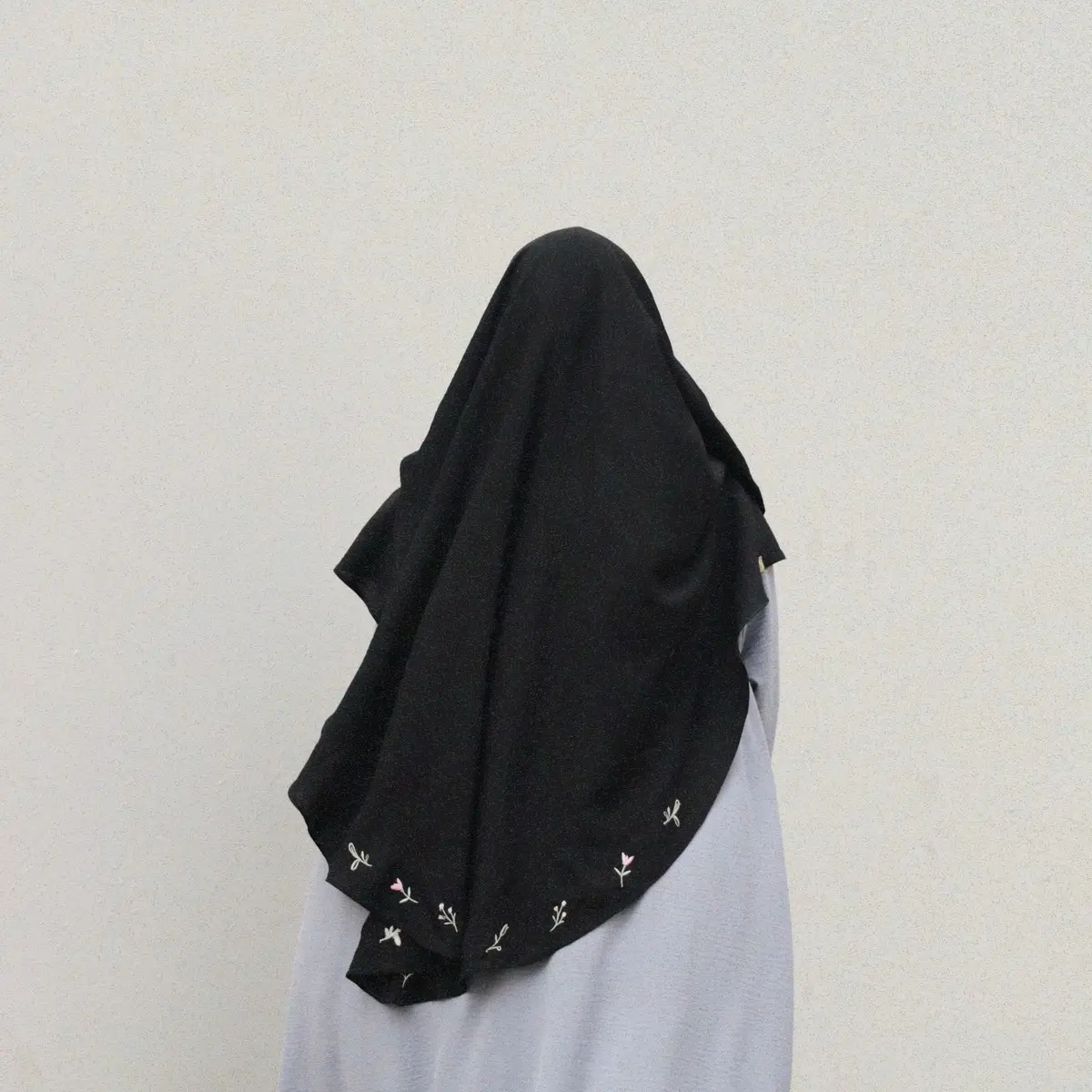 Whispering Blooms - Tie Back Embroidered Khimar