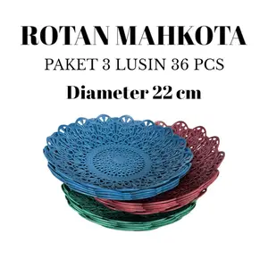 36 PCS 3 LUSIN PIRING ROTAN BUNGA MAHKOTA BUAH PLASTIK HIJAU BIRU MERAH PLASTIK Kitchenware Makan Set