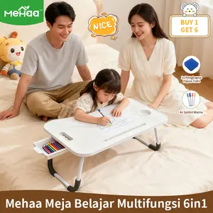 MeHaa Meja Belajar Anak 6in1 - Beli 1 Dapat 6, Papan Tulis & Tempat Penyimpanan, Must Have Parents, Lipat 1 Detik, HPL Premium, MDF+Besi, Putih Bersih, Cocok untuk PAUD & TK - Furniture