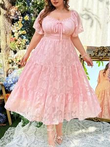 Vestido de verano para mujer talla grande, cuello redondo, diseño vintage, estilo elegante y romántico, opción perfecta para vacaciones en la playa, ropa de moda femenina