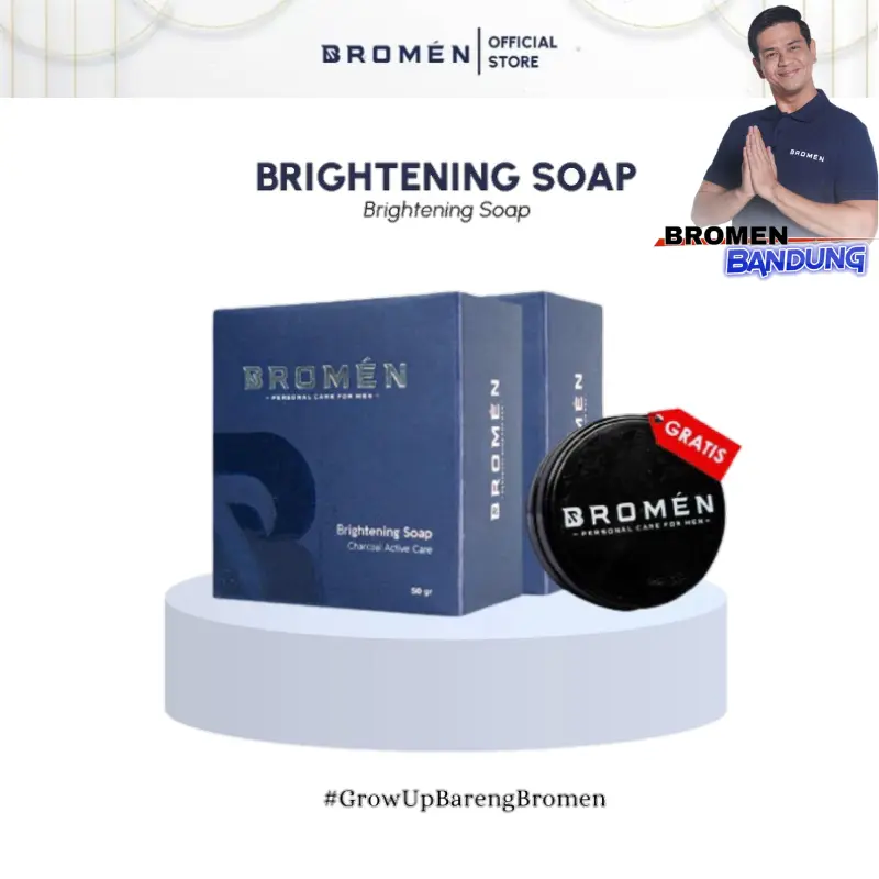 BROMEN Soap Brightening Sabun Cuci Muka Perawatan Pencerah Wajah Pria (FREE SOAPCASE)