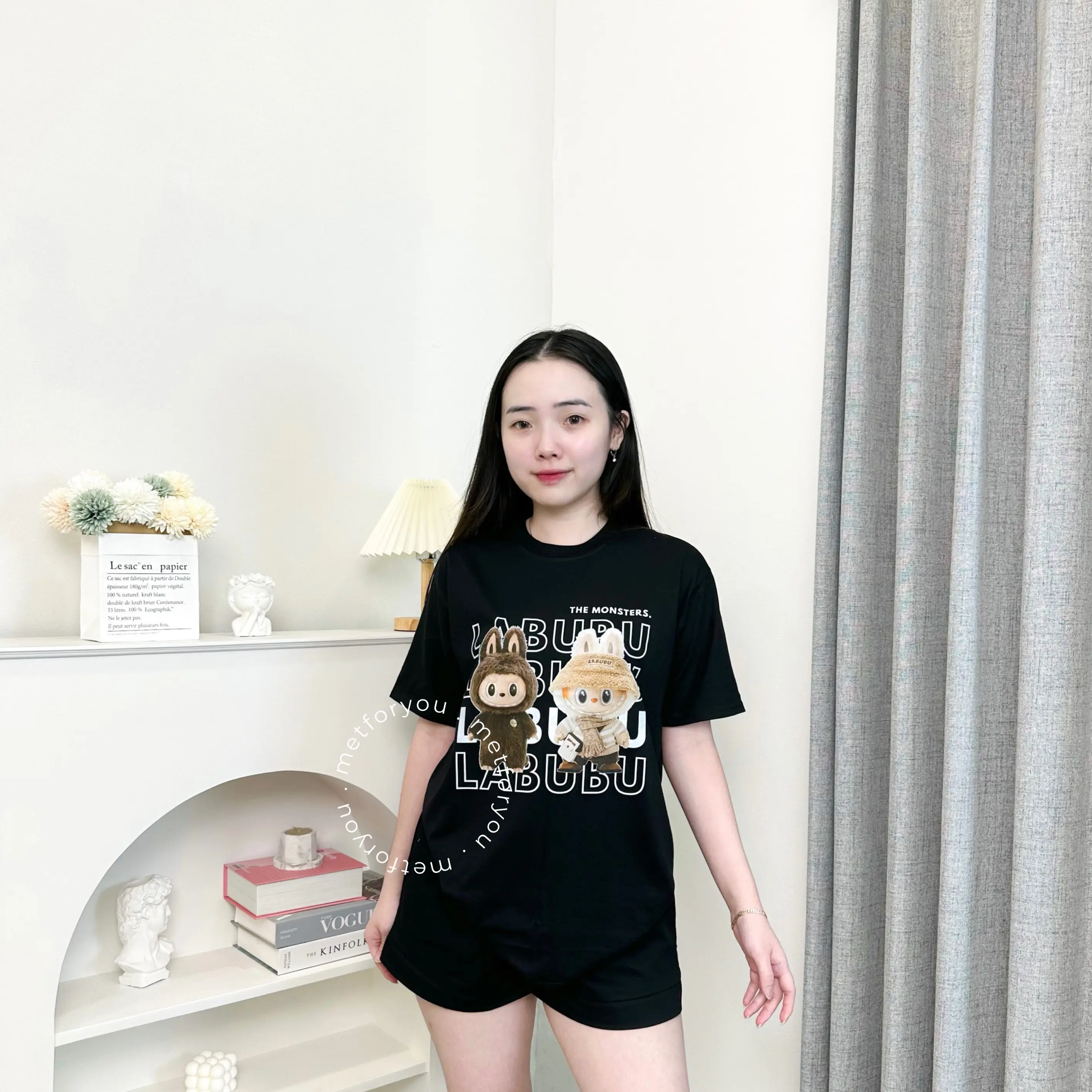 METFORYOU Kaos Wanita Oversize Katun - Boneka Laulau Duo
