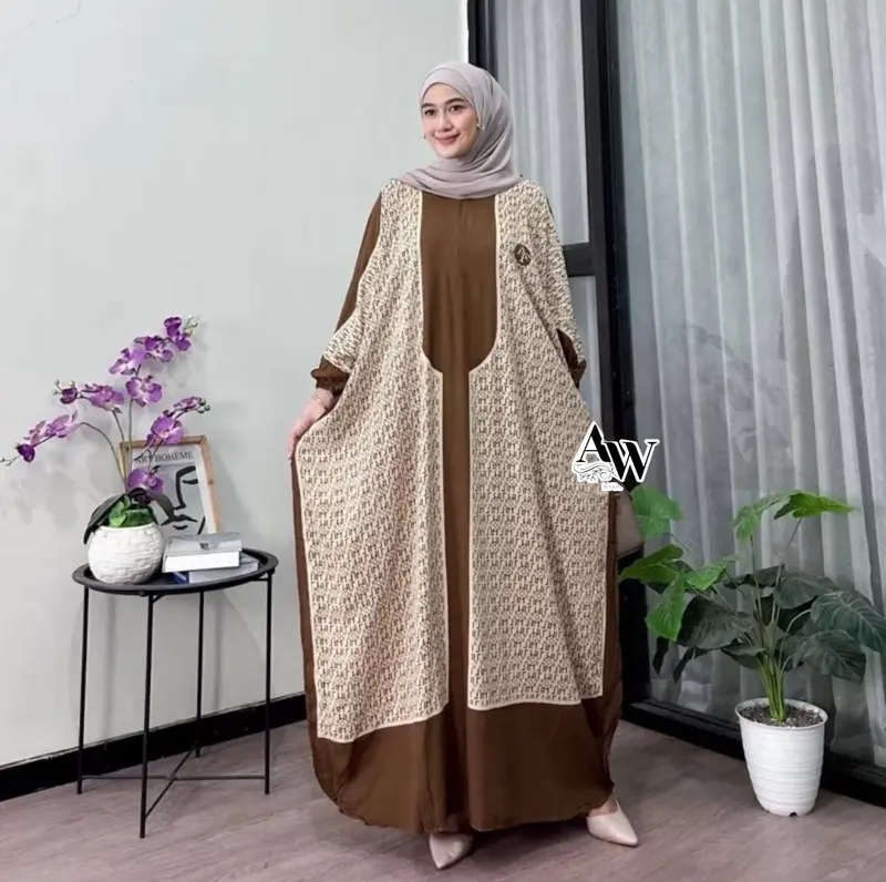Jingga Kaftan by Daster Qu Gamis Kaftan Rayon Premium Busui Motif Grosir Klamby Baju Muslim Wanita Jumbo 1