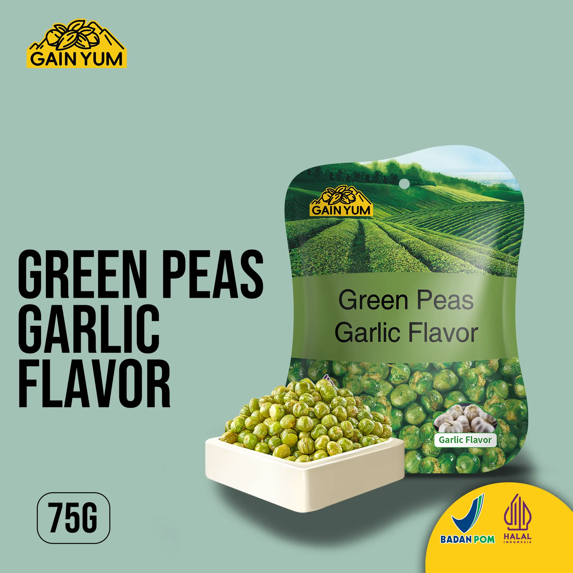 Gain Yum Snack - Kacang Polong Rasa Bawang Putih 75G