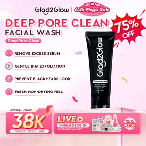 Glad2Glow Deep Pore Clean Facial Wash Pembersih Wajah Charcoal Volcanic Soil BHA  Salicylic Acid Deep Cleansing Minyak Berlebih Kotoran Jerawat Blackhead Exfoliate Gentle Foam Non Drying Non Irritating Untuk Kulit Berminyak G2G Cleanser