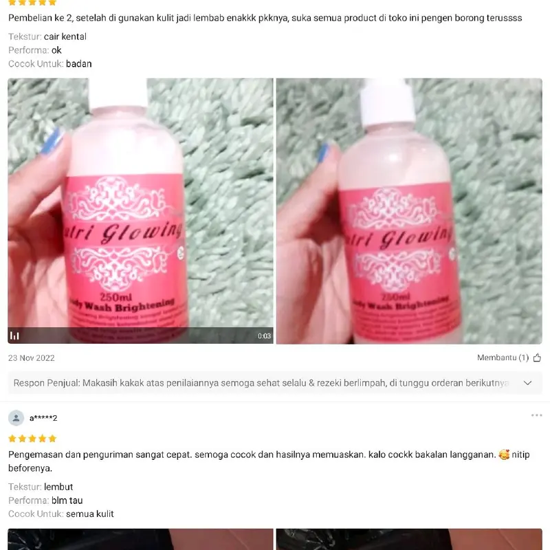 Body Wash Brightening PUTRI GLOWING Netto 500ml Original 3