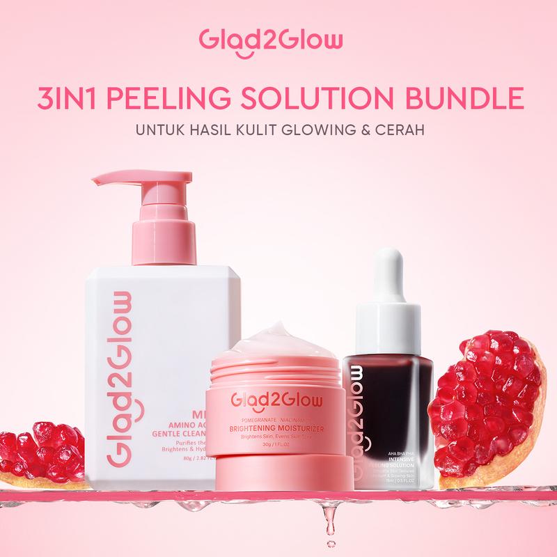 [New] Glad2Glow 3 in 1 Peeling solution Bundle - 3Pcs Barrier Skincare Paket-Peeling solution+Blueberry Moisturizer+Cleanser Ceramide Kering Membersihkan Wajah Acid Cooling Kotoran Mencerahkan Glycolic Melembutkan Berjerawat Extract Pha Lactic Exfoliating 2