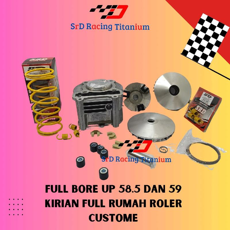 Blok Seher Bore Up Mio Sporty Mio Soul 150 cc 58.5 - Paket Full Roller Kipas Roller - Per CVT - Per Kampas Klip All Racing SRD 5