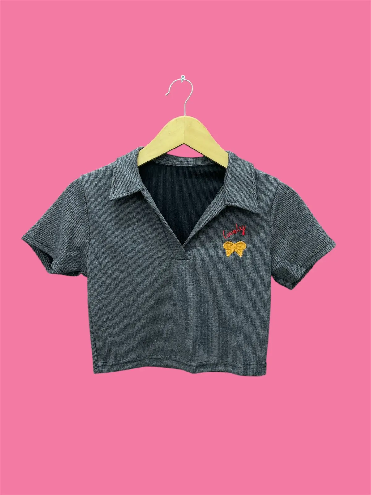 Crop top  kerah atasan wanita MOTIF LOVELY tangan PENDEK Kaos Polo