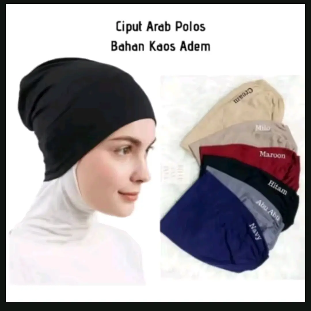 Inner Ciput Kaos Arab Polos/Ciput Basic Kaos Karet Belakang /Daleman Hijab Kaos Arab Polos/ Dalaman Kerudung Instan Manset Dewasa jersey toko whitte-black cipu thijab