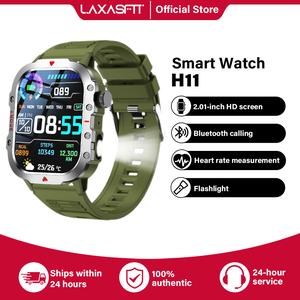 LAXASFIT H11 New outdoor smartwatch WithFlashlight 2.01 Inch Screen Music Bluetooth call Suitable for outdoor Sports For Android and iOS systems Extremely long battery life wearable silicone USB screen