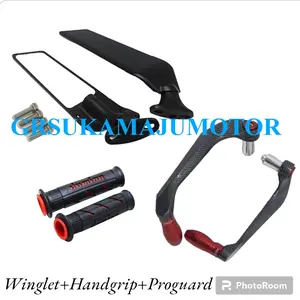 #GR#PAKET 3IN1 spion HANDGRIP SISIK+PROGUARD KARBON+WINGLET F22 spion vering ninja250 zx25r cbr r15 gsx universal spion winglet termurah