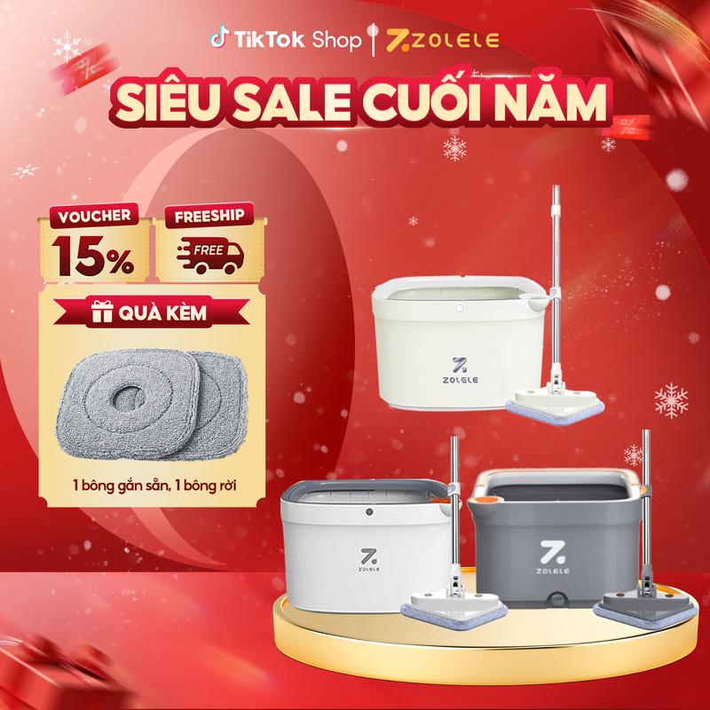  Cây Lau Nhà Tự Vắt Thông Minh Lau 360 Độ Tự Vắt 2 Ngăn Tách Riêng Nước Bẩn ZOLELE M16 Giúp Lau Sàn Làm Sạch 
