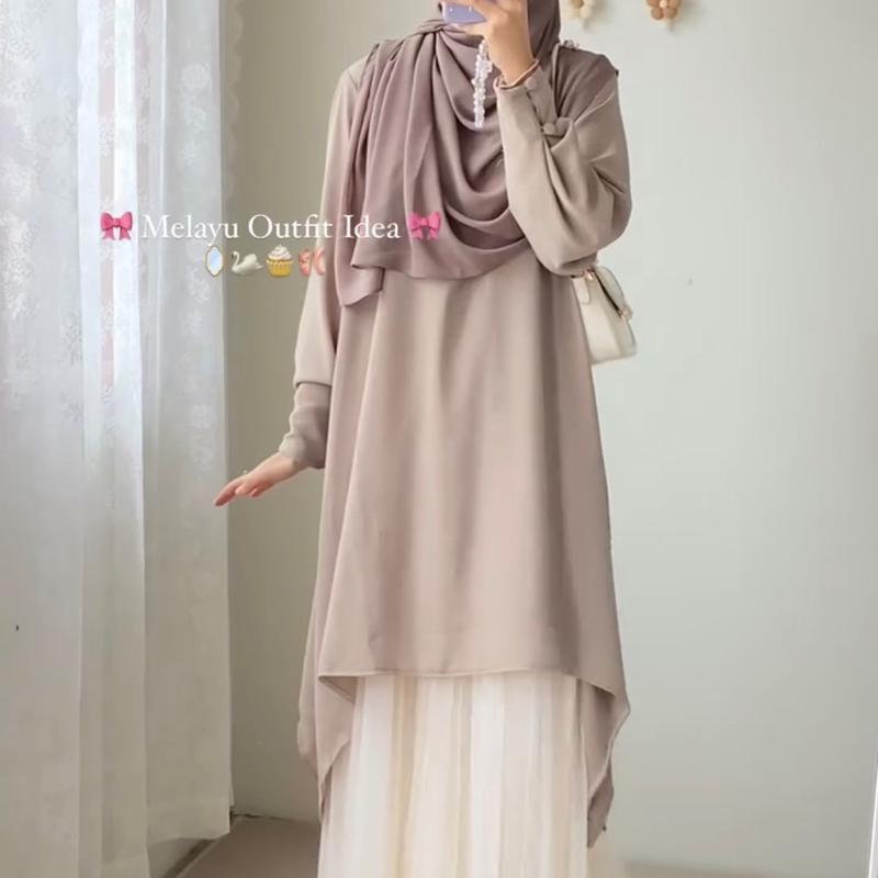 Haura Tunik By Safalunaku Midi Dress Simple Elegant Malaysian Look Crinkle Premium Muslim Wanita Gamis Airflow Atasan 8