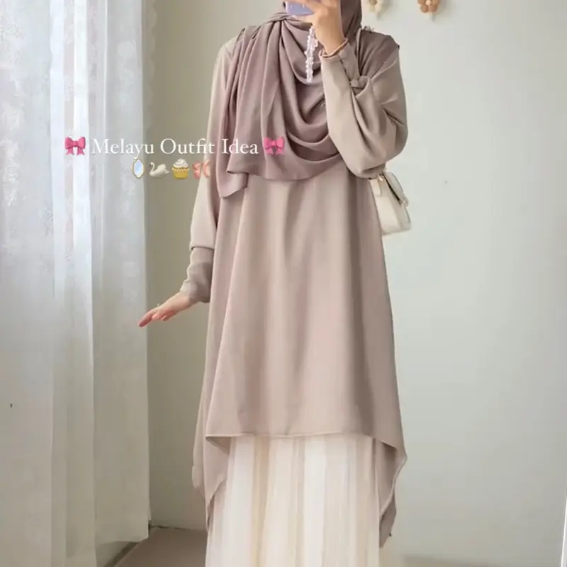 Haura Tunik By Safalunaku Midi Dress Simple Elegant Malaysian Look Crinkle Premium Muslim Wanita Gamis Airflow Atasan 7