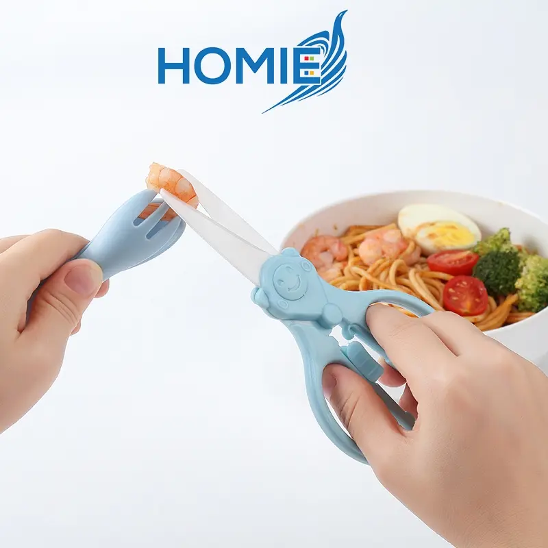【HOMIE Ceramic/Stainless Steel Food Scissors】 Ceramic/Stainless steel  Blade for Baby Food Cutting, Safety and  Portable healthy Cover Kitchen Lightweight