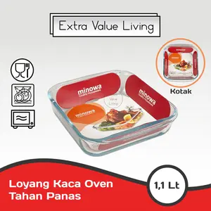 MINOWA Loyang Kaca Tahan Panas Kotak 1,1lt Loyang Oven Baking Dish Pinggan Kaca
