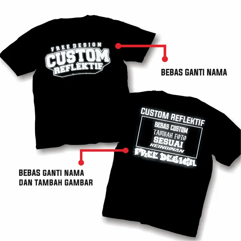 Custom Kaos reflektif menyala v2 / cotton combed / hitam tebal distro pria wanita Dewasa Cowok Baju Tshirt Unisex Sablon  Keren Cewek Kata Atasan Katun Nyaman Putih kaos kata kata sablon menyala 3