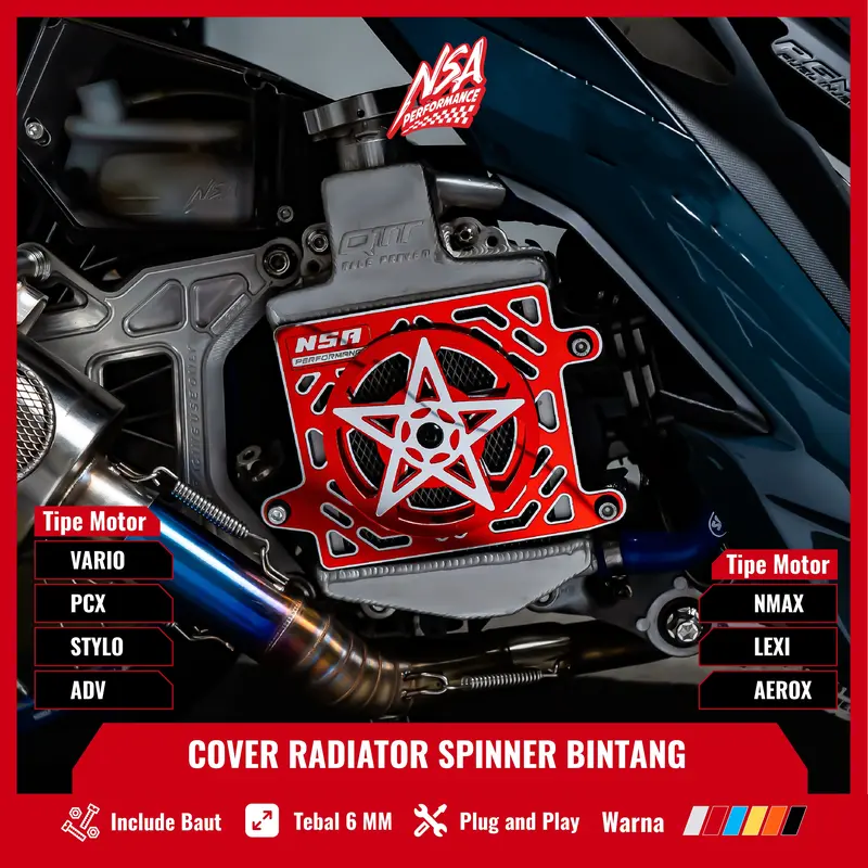 NSA COVER RADIATOR SPINER BINTANG MIRROR VARIO PCX NMAX AEROX ADV LEXI STYLO Tutup Radiator Spinner Bintang Yamaha Honda 125/150/160 Aksesoris Motor NSA PERFORMANCE Roda Motorcycle cover  radiator Gold Karet 3