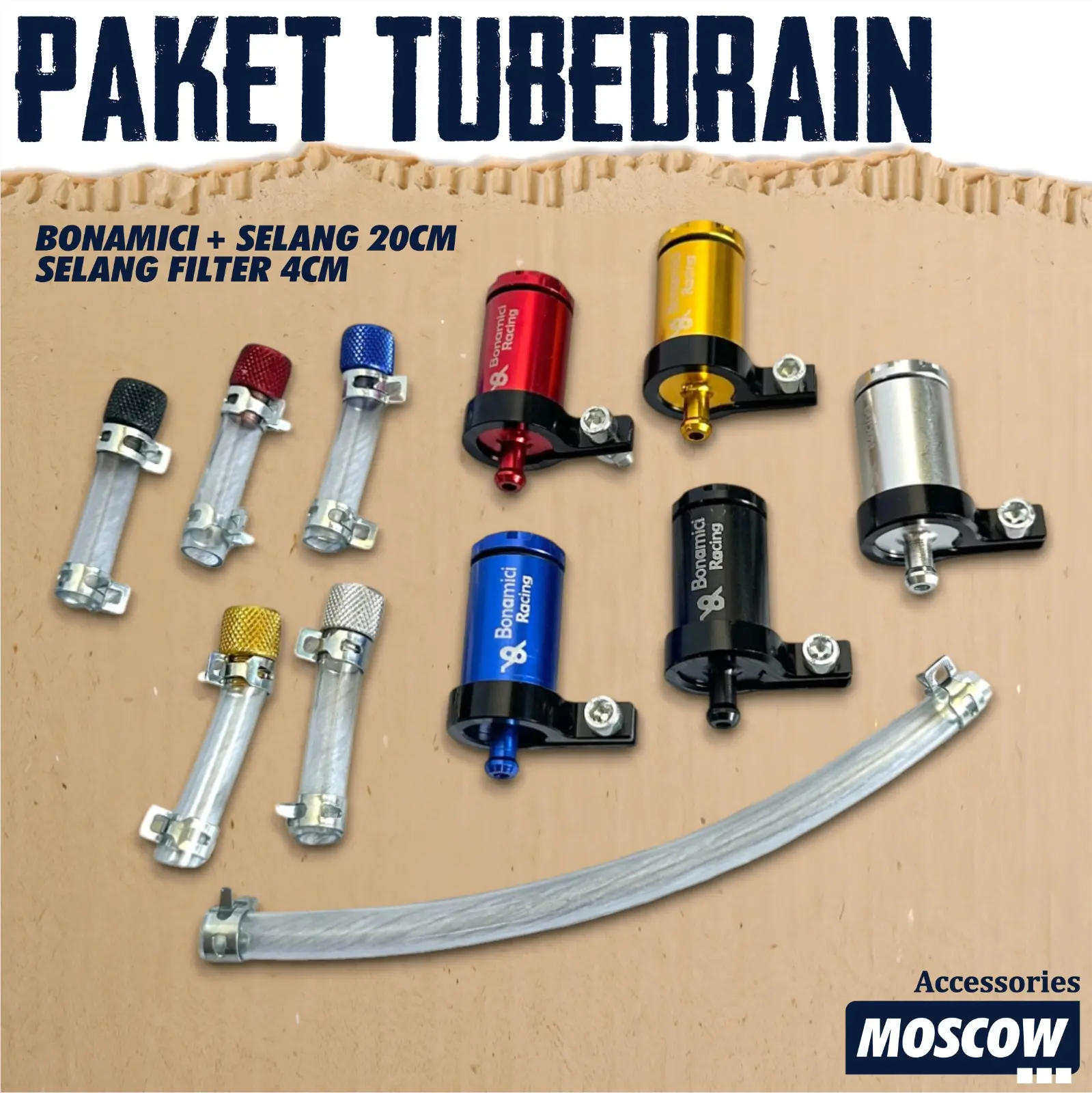 MOSCOW PAKET TUBE DRAIN CNC SELANG PEMBUANGAN FILTER UDARA MODEL KEPALA + SELANG FILTER MODEL TABUNG BONAMICI UNTUK MOTOR YAMAHA / HONDA TUBE DRAIN TEMPEL FILTER UDARA