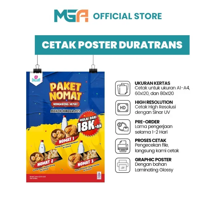 PRINT / CETAK CUSTOM DURATRANS LAMINATING GLOSSY A1 A2 A3 A4 120X60 120X80 0