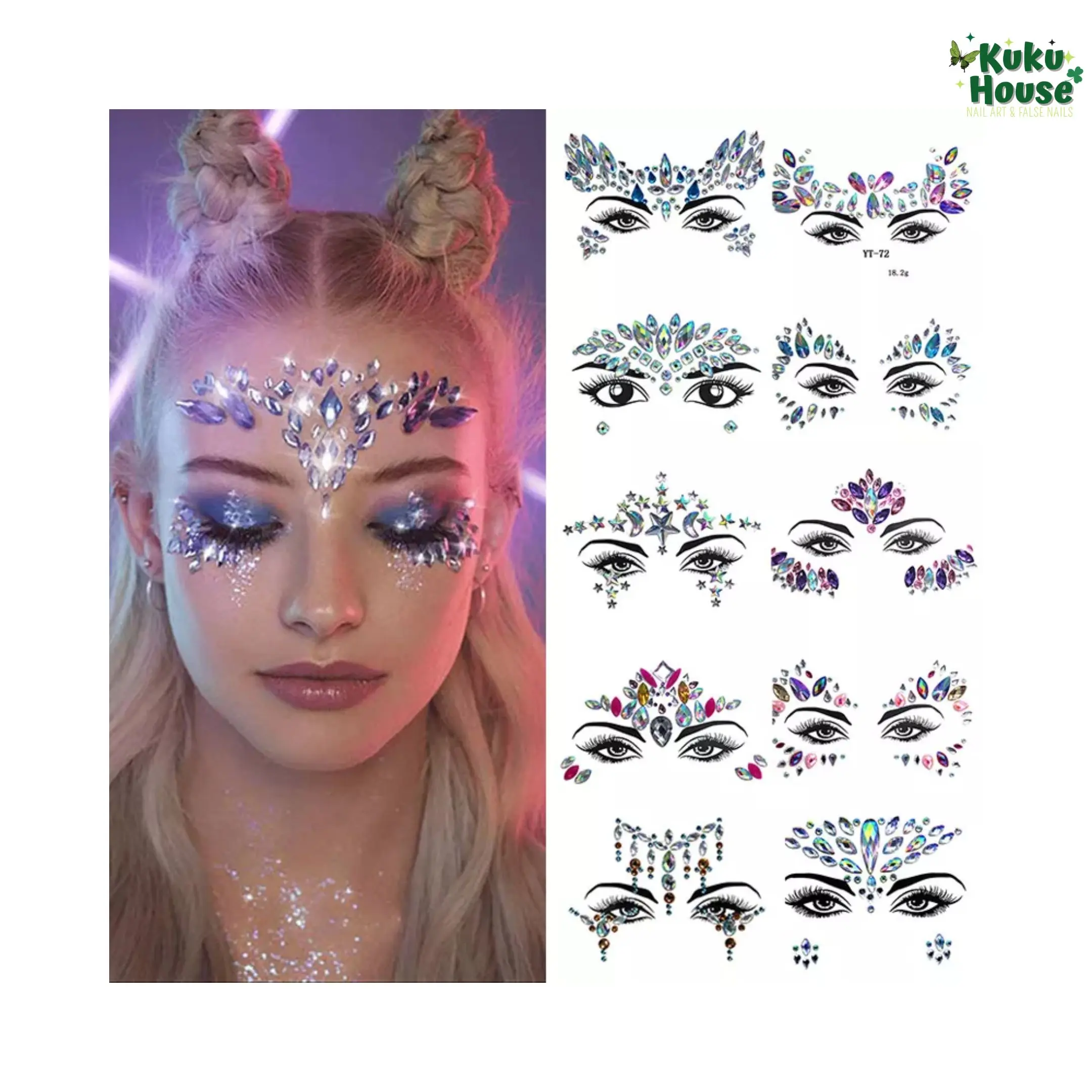 Stiker Karnaval Stiker Wajah Rhinestones 3D Kristal Berlian FACE GEMS MANIK Eye patch Make up pesta