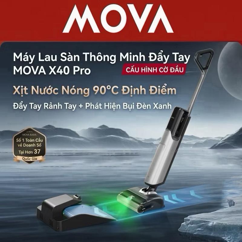 Dreame Mova X40 Pro - Máy hút bụi lau nhà, phun nước nóng 90°C, lực hút 25000Pa, diệt khuẩn 99.99%, AI kiểm soát nước, tự giặt & sấy con lăn, thiết kế siêu mỏng 12.8cm