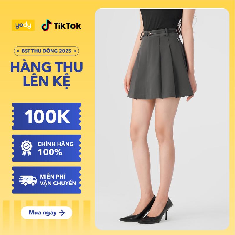 [Đồng giá] [ LIVE ] YODY Chân Váy Nữ Xoè Súp Ly Kèm Đai Da CVN7058