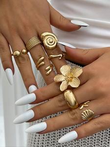 Conjunto de 8 anillos bohemios con elementos oceánicos, diseño de estrella de mar y concha, anillos florales vintage y elegantes en, perfectos para joyería de playa de verano y uso diario