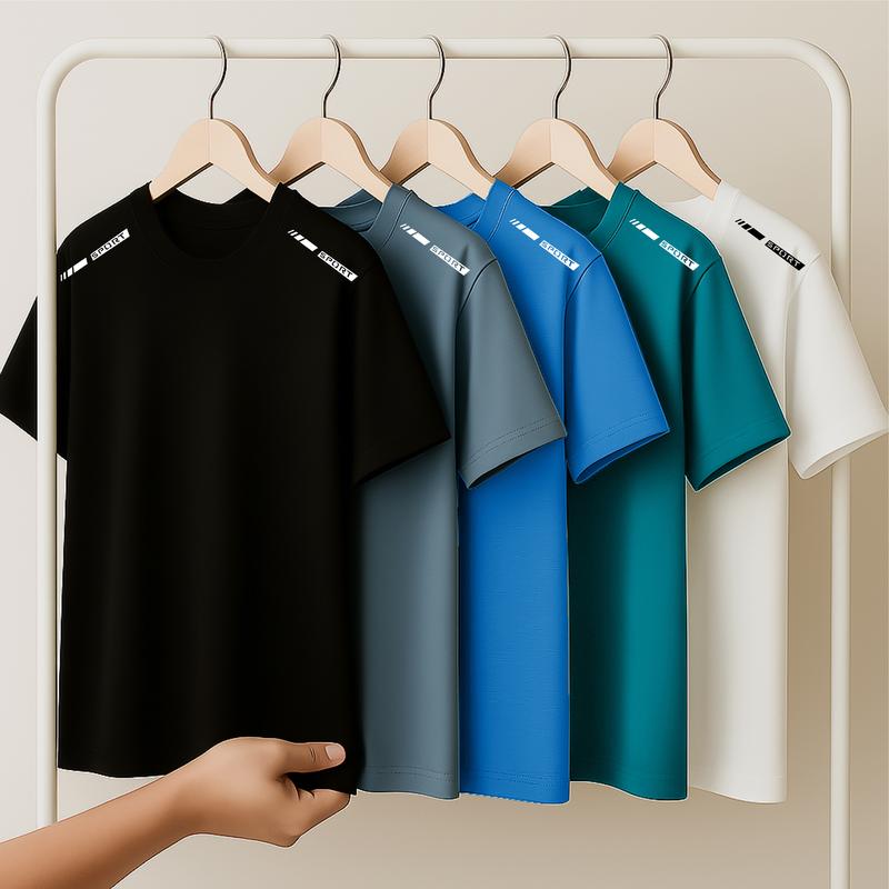 Combo 5 Áo Thun Thể Thao Nam Ngắn Tay Chất Vải Cotton Mềm Mại Thoáng Khí Có In Vân Thời Trang Đa Màu Sắc Phù Hợp Nhiều Hoàn Cảnh