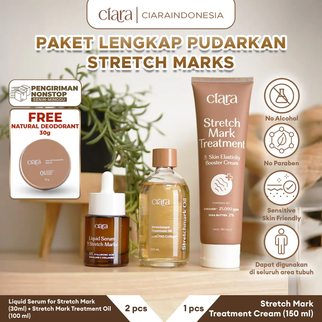 Ciara Stretch Mark Treatment & Skin Elasticity Booster Cream X Stretchmarks Treatment Oil X Liquid Serum X Deodorant 30gr