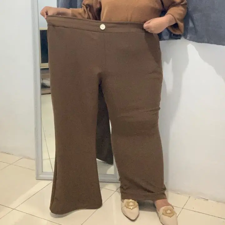 flare pants highwaist super jumbo - celana panjang wanita model cutbray knit japan melar elastis