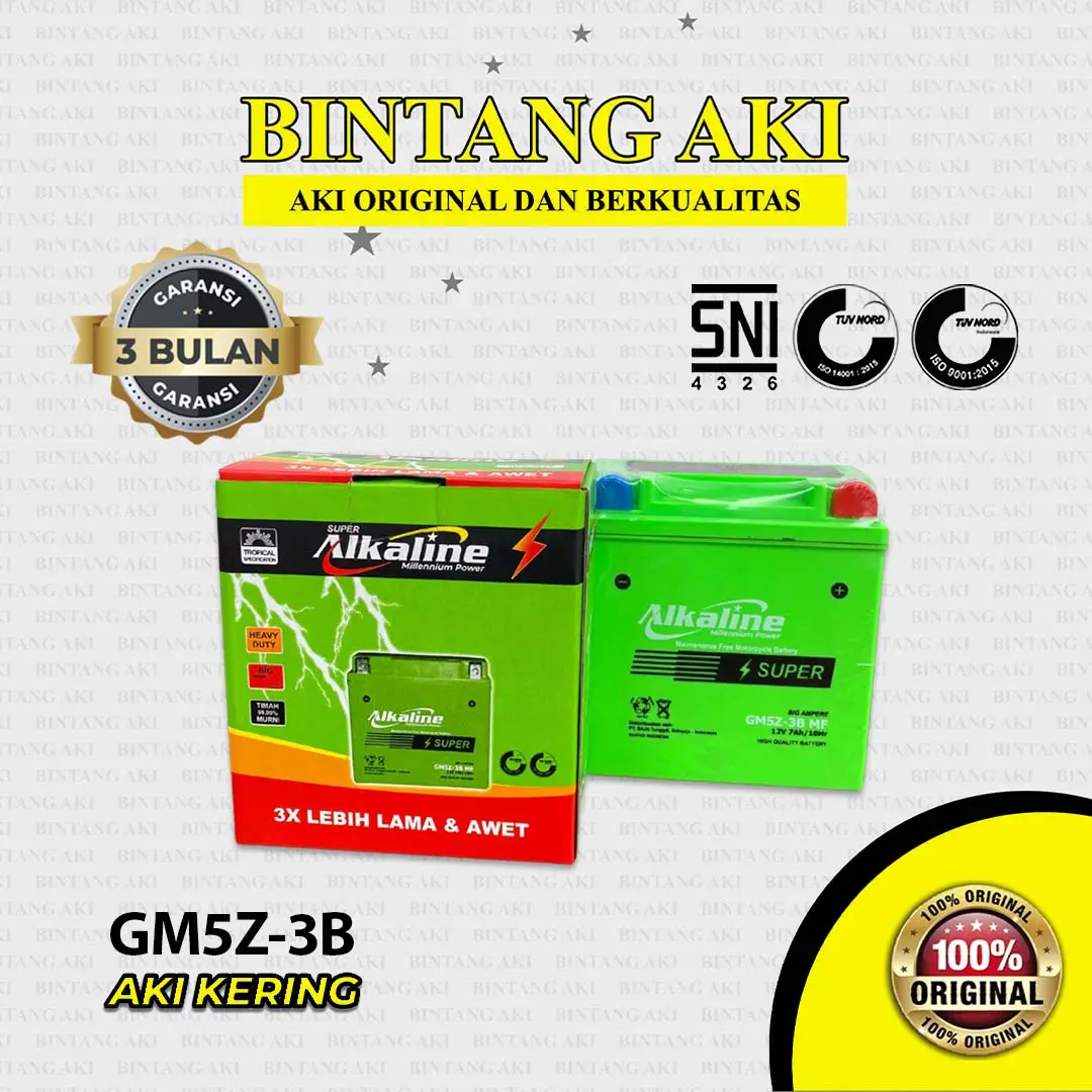ALKALINE GM5Z-3B SUPER Aki Kering MF MOTOR SUPRA X LEGENDA SUPRA FIT SHOGUN ASTREA MEGAPRO PRIMUS BLITZ SMASH SATRIA 120R TITAN JUPITER Z 135 JUPITER MX 135 Motorcycle