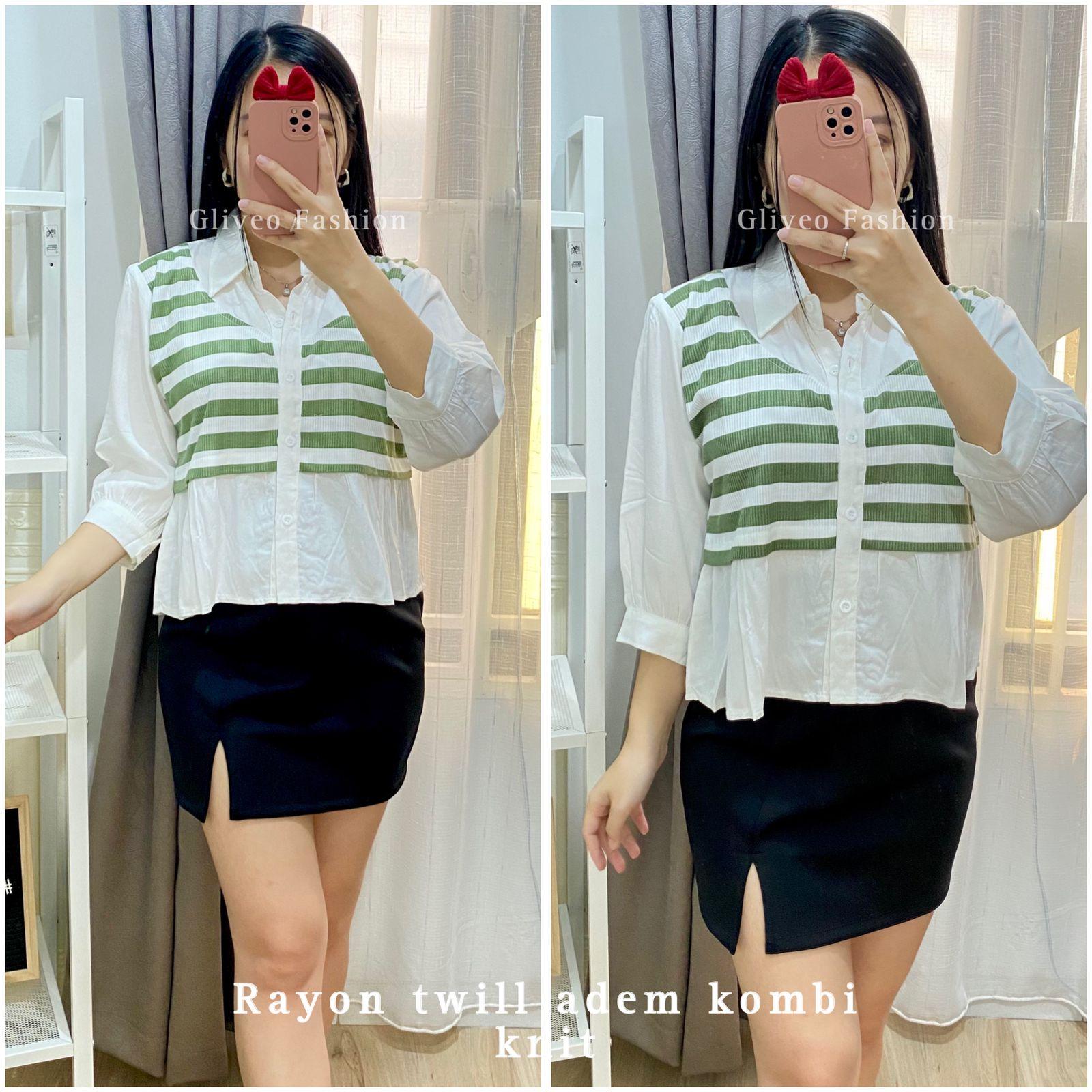 GLIVEO (COD) - KEMEJA KOMBI SALUR RAYON TWILL ADEM / KEMEJA SALUR WANITA LENGAN PANJANG/ ATASAN LENGAN PANJANG WANITA baju karya stripe
