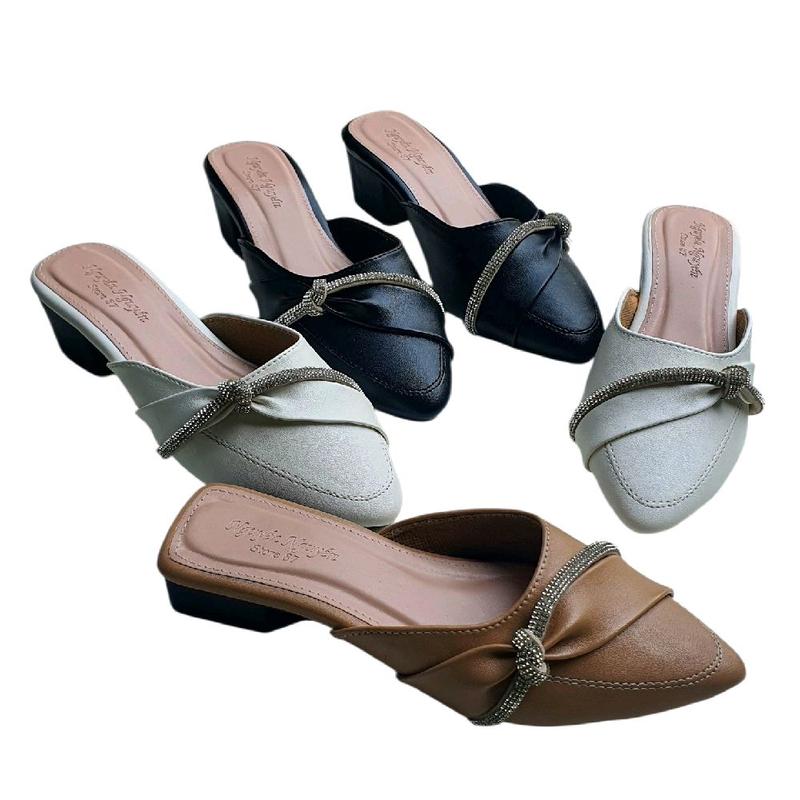 Sục  Nữ  Mũi nhọn cao 5p nơ xoàn bên hong Nguyên nguyên store 87 Nữ GiàY Shoes DéP dép đen đế