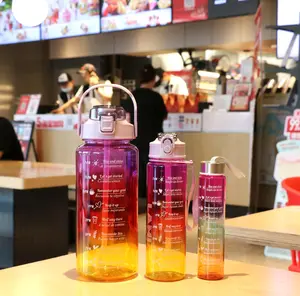 FoodGrade Botol Beranak 2 Liter + 1000ml + 500ml Botol Minum Viral 1 set BPA FREE Plastik Putih Sedotan Bottles Kitchenware