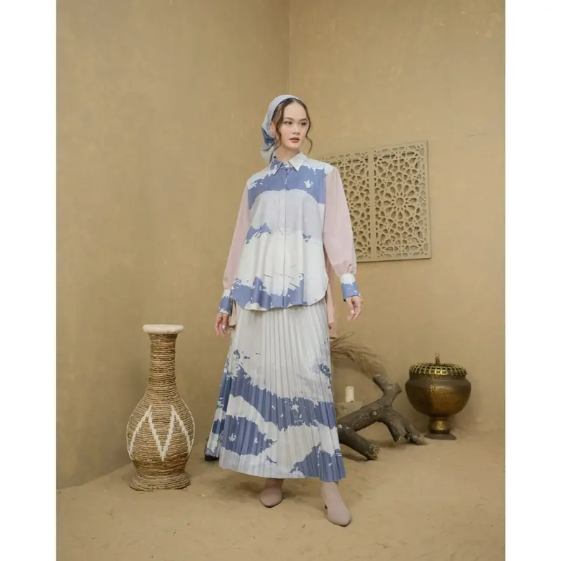 Setelan Rok Plisket Motif Louisa By Rania Fashion 1