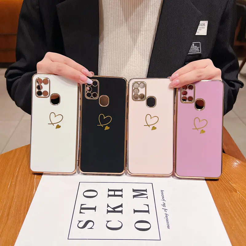 Compatible with Samsung Galaxy A21S Case,Love Heart Pattern Electroplated Design Soft TPU Shockproof Protective Phone Case Full Camera Lens Protection Cover 5