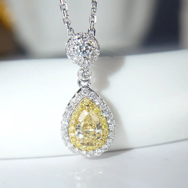Kalung Liontin Wanita Pendant Water Drop Pear Necklace Diamond Moissanite Perhiasan Cewek Lapis Emas 1