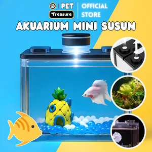 12x8cm Akuarium Ikan Cupang Akrilik Aquarium Mini Acrylic Aquarium Mini Cupang Hias Emas Kura-kura Kotak Kandang Hewan DIY paket air terjun aquarium 0011